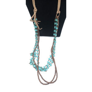 West & Co NECKLACE set - LAYERING FASHION JEWELRY Teal Cross Brown + Earrings